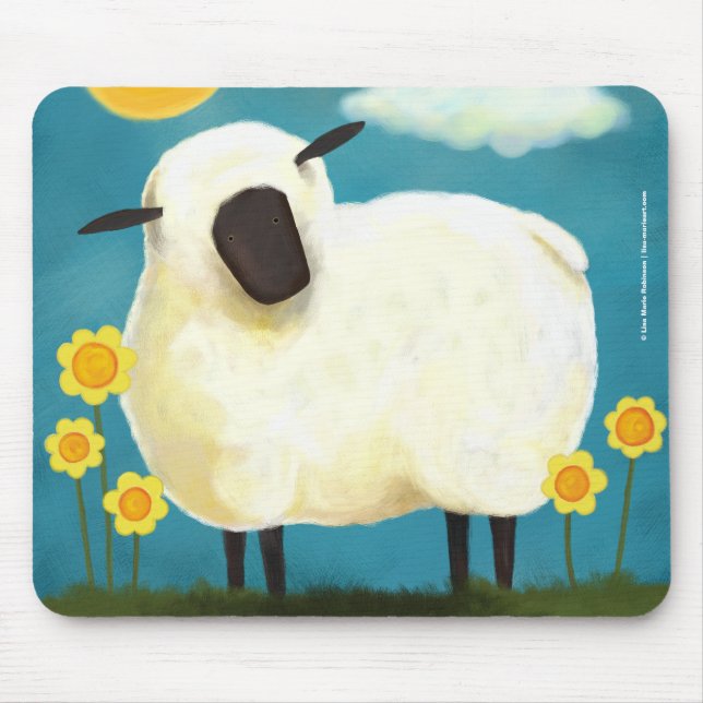 Fluffiga får & gula blommor Mousepad Musmatta (Framsidan)