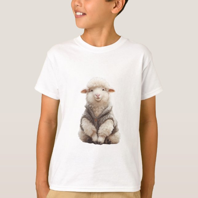 Fluffiga får i ullig cardigan barn t shirt (Framsida)