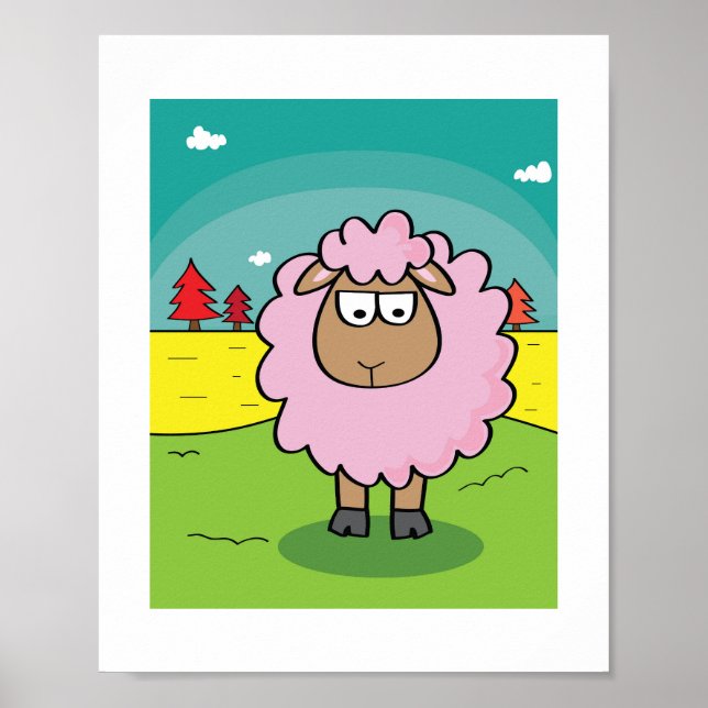 Fluffiga Får Illustration | Barn Gårdsdjur Konst Poster (Framsidan)