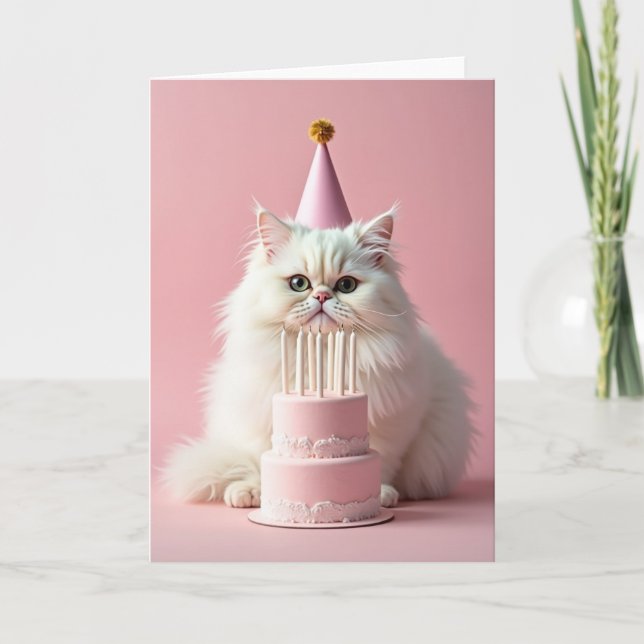 Fluffiga Katter Rosa Hatt Födelsedags Kort (Framsida)