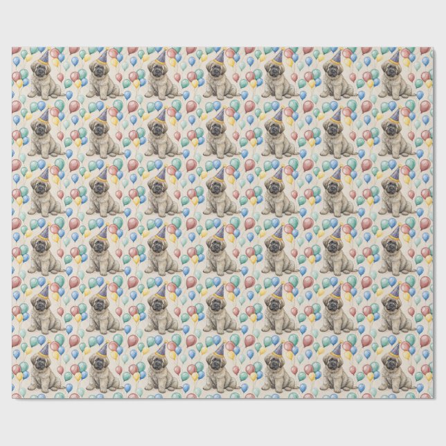 Fluffiga mastiff-valp Födelsedagsfest Ballonger Presentpapper (Platt)