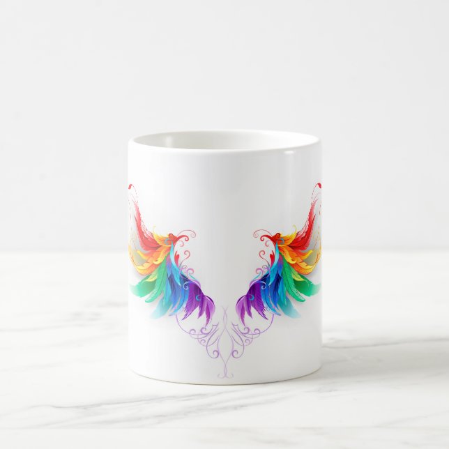 Fluffiga regnbågsvingar magisk mugg (Center)