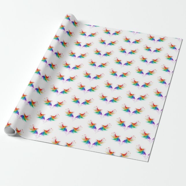 Fluffiga regnbågsvingar presentpapper (Utrullad)