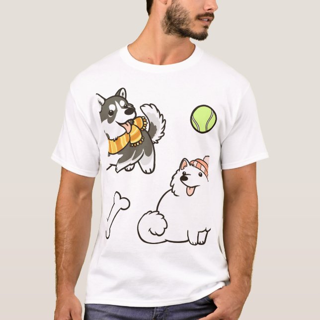 Fluffiga Spitz-hundar T Shirt (Framsida)