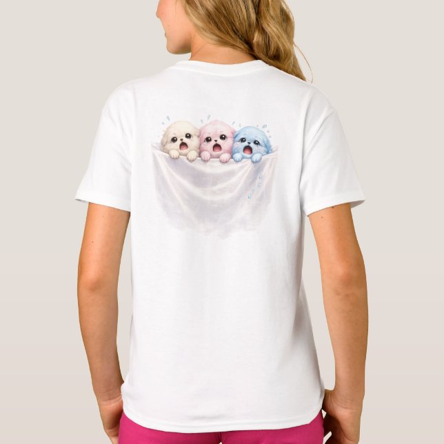Fluffiga Trio i Panik – Söta Pastellvarelser  T Shirt (Baksida)