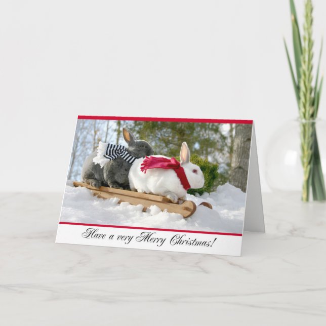 Fluffigt kaninkort för god jul helgkort (Framsida)