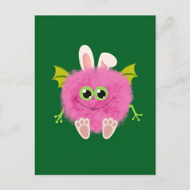 Fluffigt litet rosa kaninmonster helg vykort (Framsida)