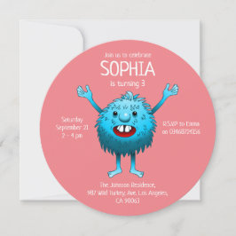 Fluffigt sött monster födelsedagsinbjudan inbjudningar