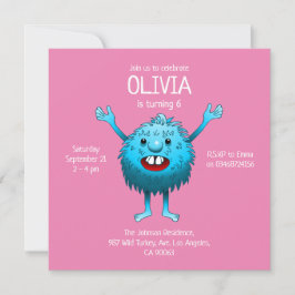 Fluffigt sött monster födelsedagsinbjudan inbjudningar