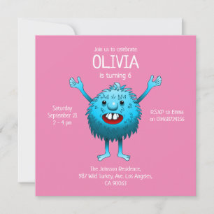 Fluffigt sött monster födelsedagsinbjudan inbjudningar
