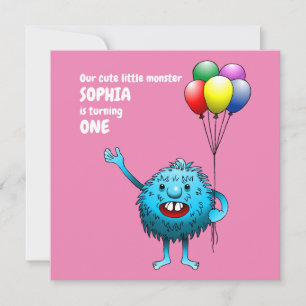 Fluffigt Sött Monster Födelsedagsinbjudan Inbjudningar