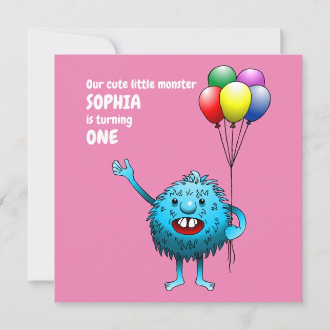 Fluffigt Sött Monster Födelsedagsinbjudan Inbjudningar (Framsida)