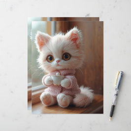 Fluffigt vitt och ljust rosa katt skrapbok papper