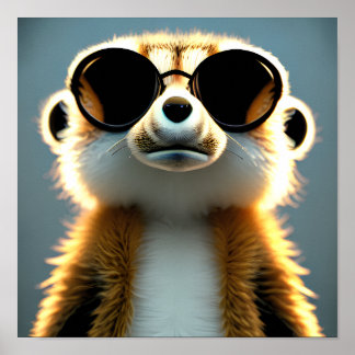 Fluffy 3d meerkat med solglasögon poster