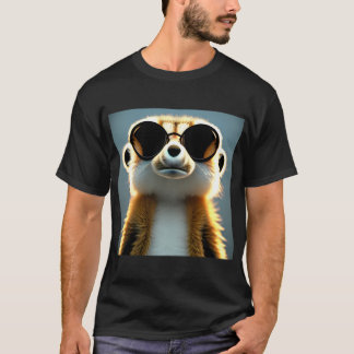 Fluffy 3d meerkat wearing sunglasses t shirt