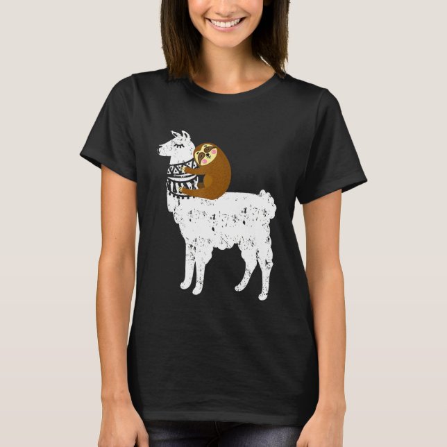 Fluffy Animal Sloth Riding Llama för barn T Shirt (Framsida)