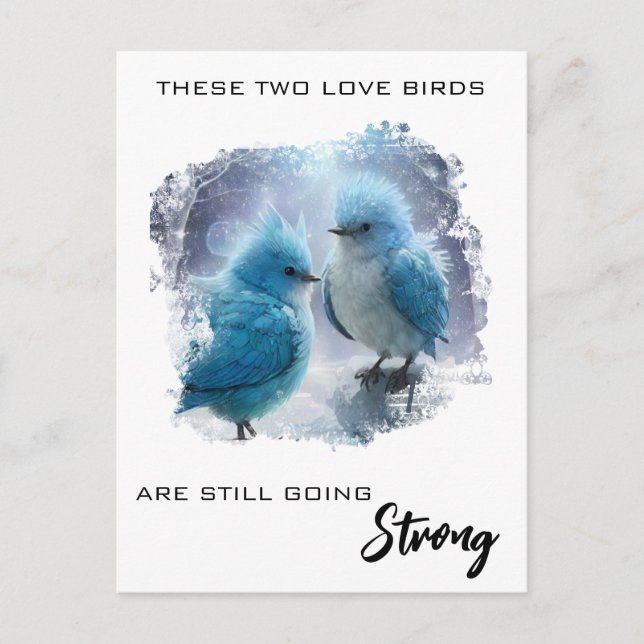 *~* Fluffy Anniversary Love Birds AP54 Konstverk Vykort (Framsida)