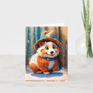 Fluffy Bear in Winter Hat jul Design OWN ART Kort