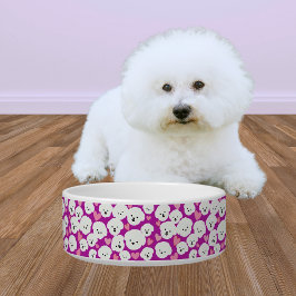 Fluffy Bichon Ansikte och Hearts Pet Bowl