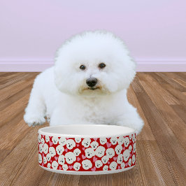 Fluffy Bichon Ansikte och Hearts Pet Bowl