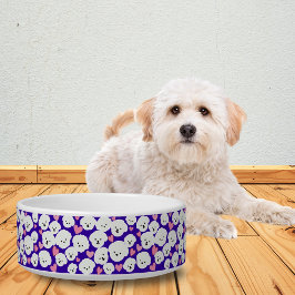 Fluffy Bichon Ansikte och Hearts Pet Bowl