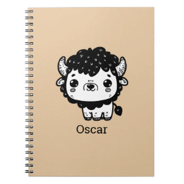 Fluffy Bison Baby - Kawaii Farm Animal Art Anteckningsbok