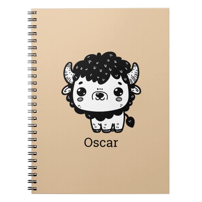 Fluffy Bison Baby - Kawaii Farm Animal Art Anteckningsbok (Framsidan)
