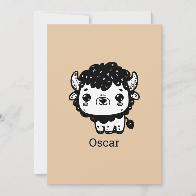 Fluffy Bison Baby - Kawaii Farm Animal Art Inbjudningar (Framsida)
