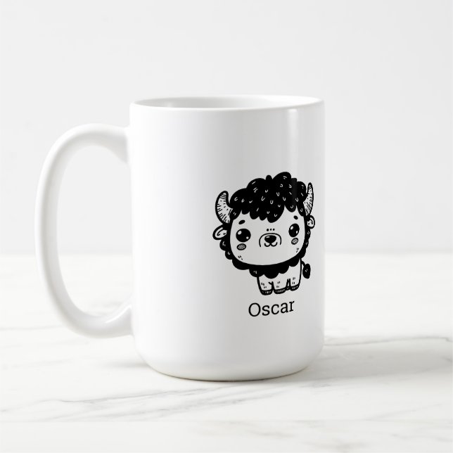 Fluffy Bison Baby - Kawaii Farm Animal Art Kaffemugg (Vänster)