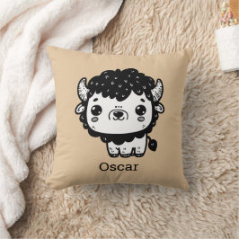 Fluffy Bison Baby - Kawaii Farm Animal Art Kudde