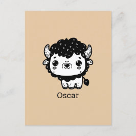 Fluffy Bison Baby - Kawaii Farm Animal Art Vykort