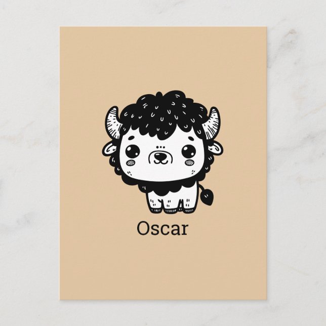 Fluffy Bison Baby - Kawaii Farm Animal Art Vykort (Framsida)