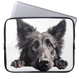 FLUFFY BLACK BELGIAN SHEEPDOG HUND LAPTOP FODRAL