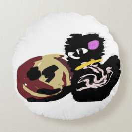 Fluffy Black Cat Jack o Lantern fun Rund Kudde