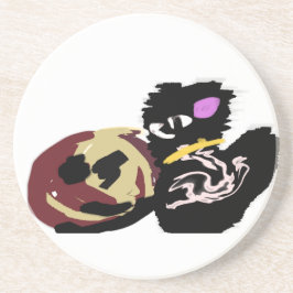 Fluffy Black Cat Jack o Lantern fun Underlägg