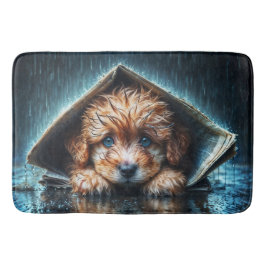 Fluffy blöt-valp som söker värme och komfort badrumsmatta