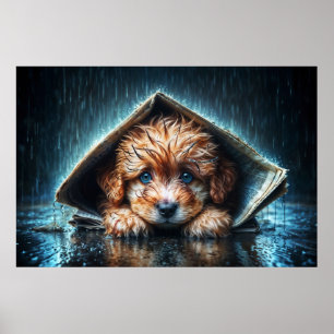 Fluffy blöt-valp som söker värme och komfort poster