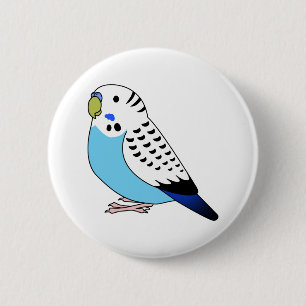 Fluffy blue budgie parakeet parrot tecknad tecknin knapp
