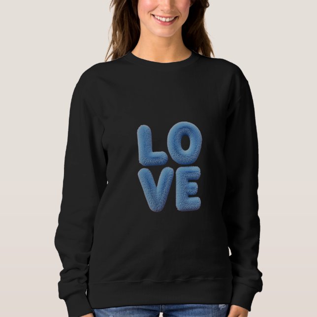 Fluffy Blue Love Cloudy Hugs in Blue Fuzzball Feel T Shirt (Framsida)