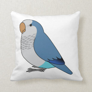 Fluffy blue quaker parrot tecknad teckning kudde