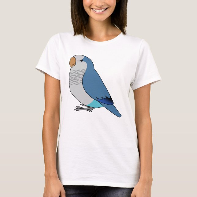 Fluffy blue quaker parrot tecknad teckning t shirt (Framsida)