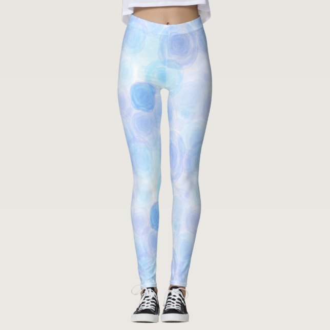 Fluffy Blue Ro Blommönster Leggings (Framsida)