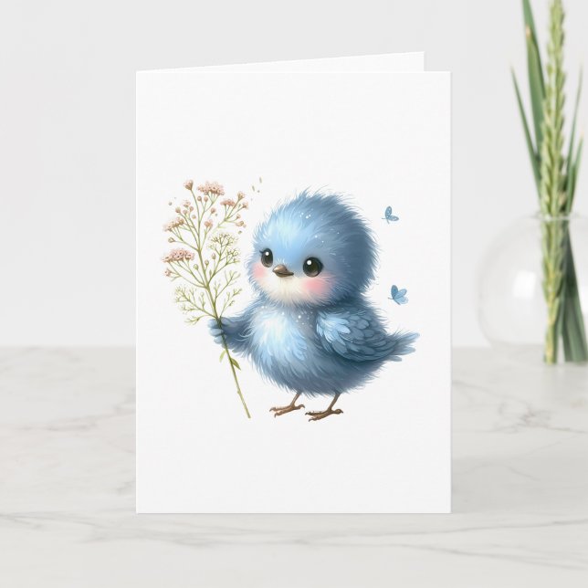 Fluffy Bluebird Wildblommor All-Tillfälle Hälsning Kort (Framsida)