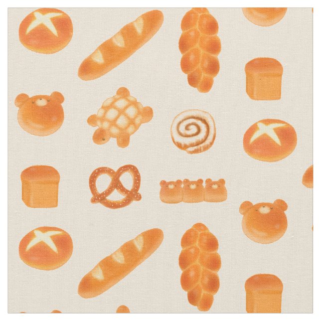 Fluffy Bread Bakery Hand plockade Art Mönster Tyg (Närbild)