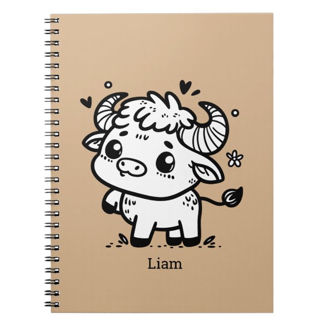 Fluffy Buffalo Baby - Kawaii Farm Animal Anteckningsbok (Framsidan)