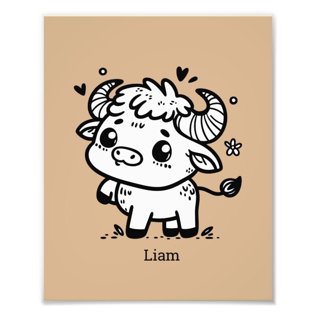 Fluffy Buffalo Baby - Kawaii Farm Animal Fototryck (Framsidan)
