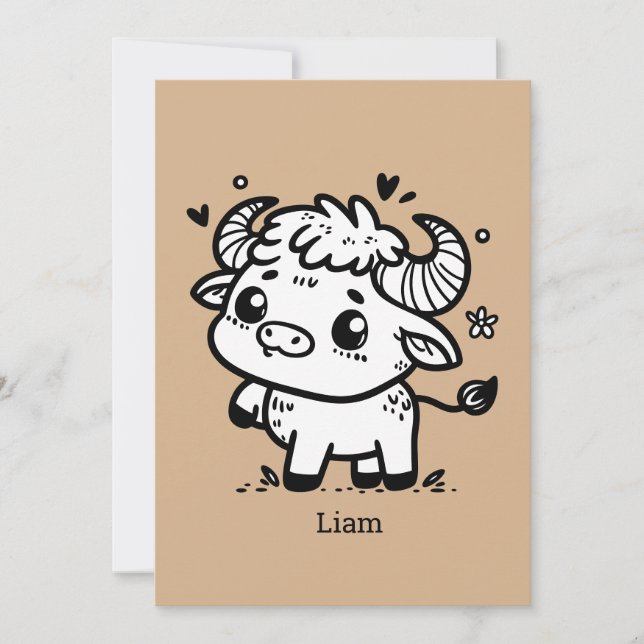 Fluffy Buffalo Baby - Kawaii Farm Animal Inbjudningar (Framsida)