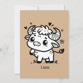 Fluffy Buffalo Baby - Kawaii Farm Animal Inbjudningar