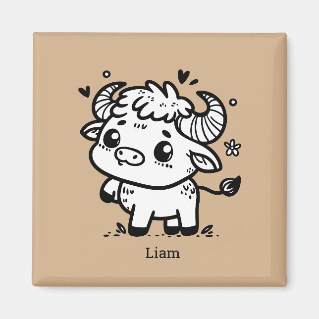 Fluffy Buffalo Baby - Kawaii Farm Animal Magnet (Framsidan)