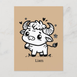Fluffy Buffalo Baby - Kawaii Farm Animal Vykort